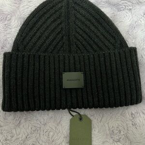 All Saints Black Ribbed Beanie Hat